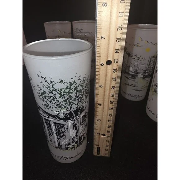 Vintage Libbey Frosted Glasses Set of 6 - Southern Hospitality Plantation Scenes - Picture 15 of 16